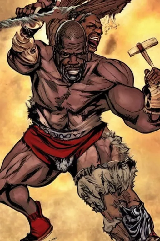 Image similar to Breathtaking comic book style of Terry crews portrayed as a Dungeons and Dragons berserker