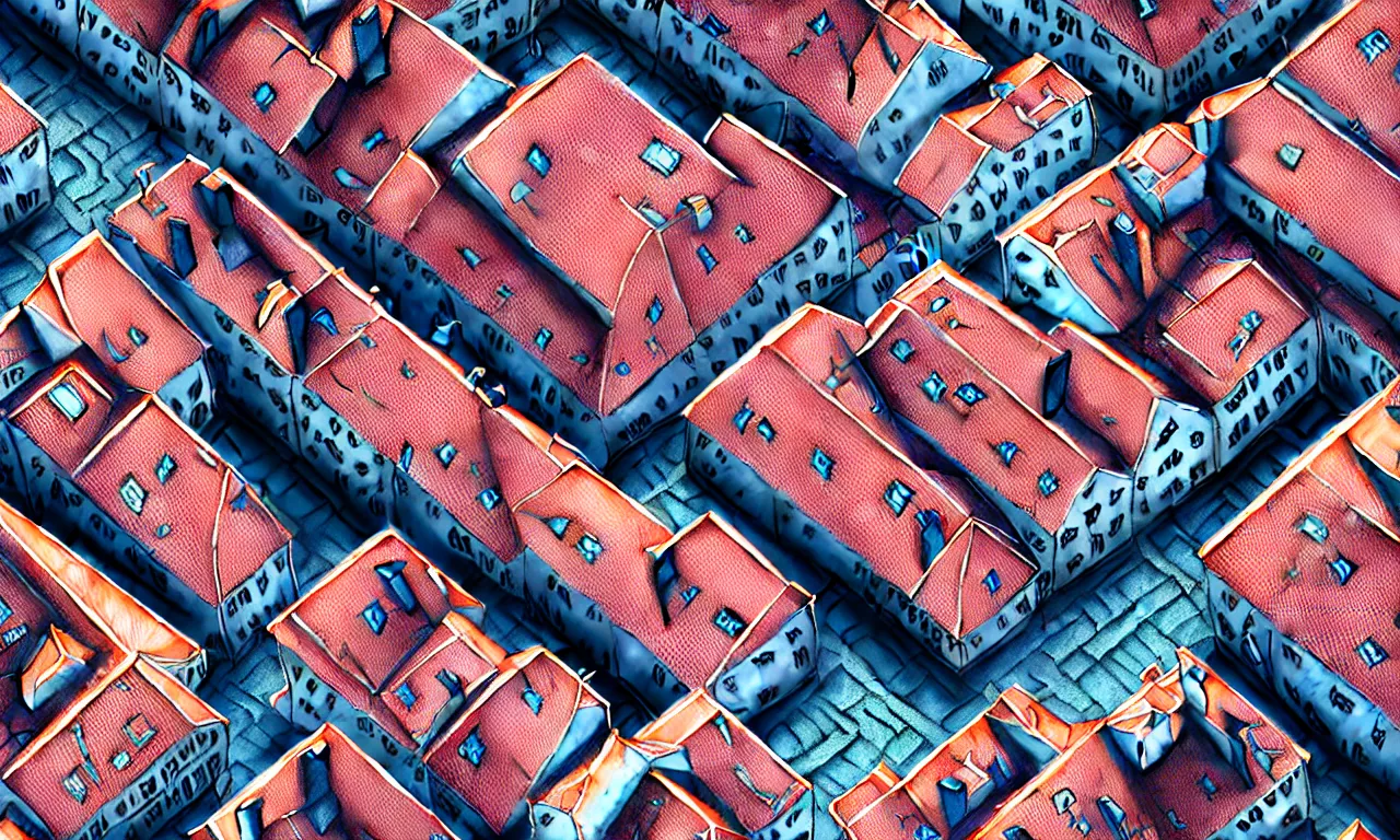 Prompt: roofs of copenhagen birdview, delivery droids, twiddle, faked service ticket, kerberos realm, read a directory book, nordic pastel colors, abandoned railroads, 3 d art, digital illustration, perfect lighting