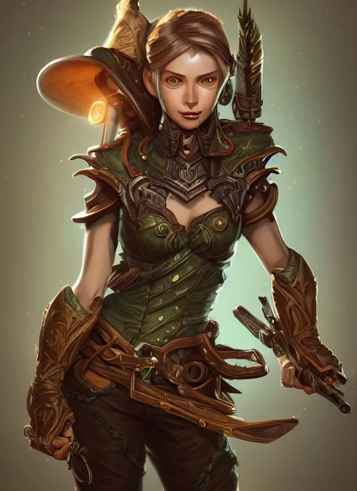 Prompt: a highly detailed illustration of cute gunslinger greenskinned goblin girl, art by artgerm and greg rutowski, intricate, elegant, highly detailed, centered, digital painting, artstation, concept art, smooth, sharp focus, league of legends concept art, wlop.