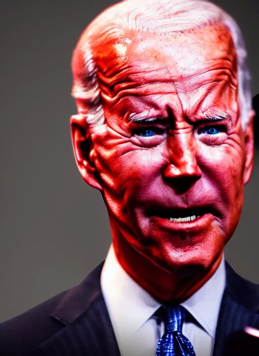 Image similar to hyper realistic ultra realistic horror terror dimensional photo furious glowing red eyes biden, high quality photo, detailed , 8k