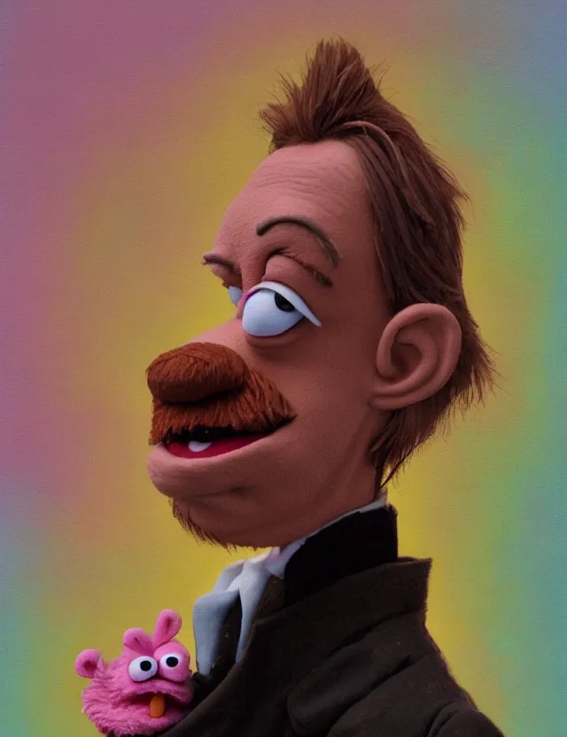 Prompt: steve buscemi as a muppet. gouache fairytale art, russian romanticism, muted palette, backlighting, depth of field