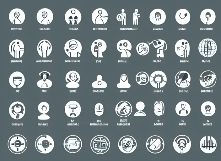 Image similar to a set of symbols and pictograms of people, technical manual graphic, logo design