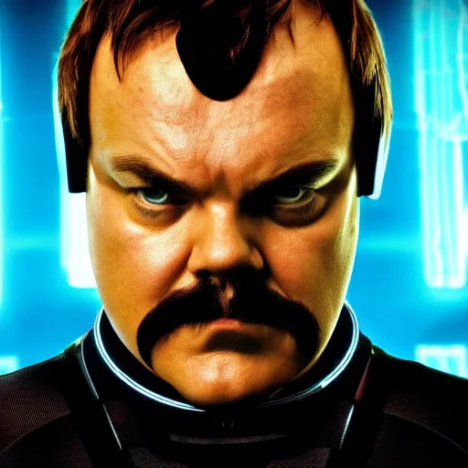 Image similar to portrait, jack black in the movie tron legacy ( 2 0 1 0 ), cinematic, film still