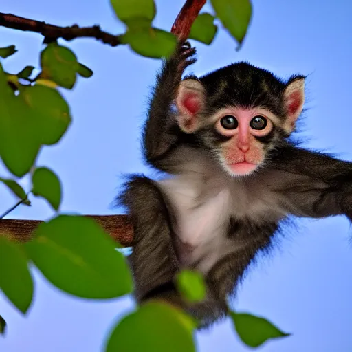 Image similar to monkey kitten, in a tree, Nikon, telephoto