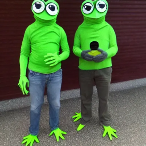 Image similar to pepe green frog costume