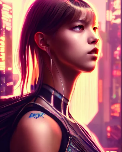 Image similar to beautiful digital painting of lalisa with high detail, ( cyberpunk 2 0 7 7, bladerunner 2 0 4 9 ) 8 k, stunning detail, photo by artgerm, greg rutkowski and alphonse mucha, unreal engine 5, 4 k uhd