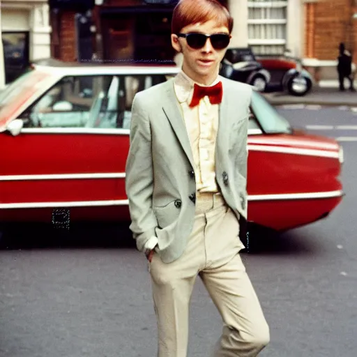 Prompt: kodachrome photograph of a stylish young man in 1 9 6 7 london