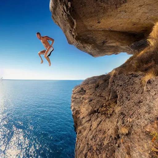 Image similar to man cliff jumping off the edge of the world