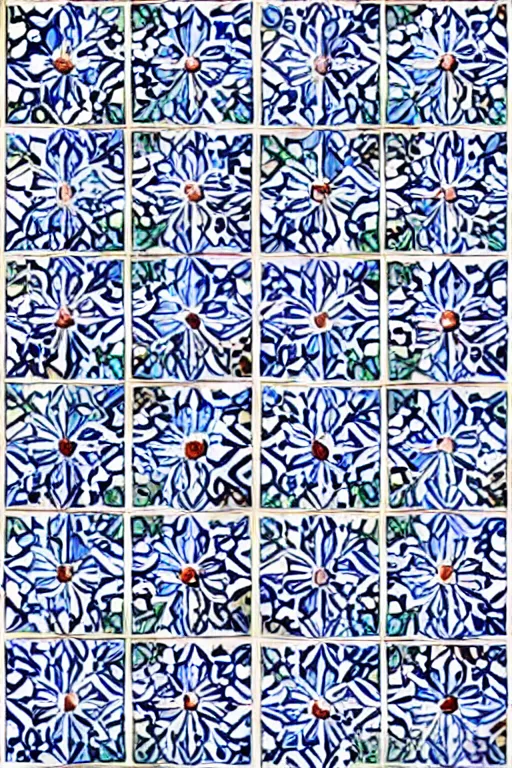 Prompt: minimalist boho style art of an azulejo tile pattern, mediterranean hand paint illustration