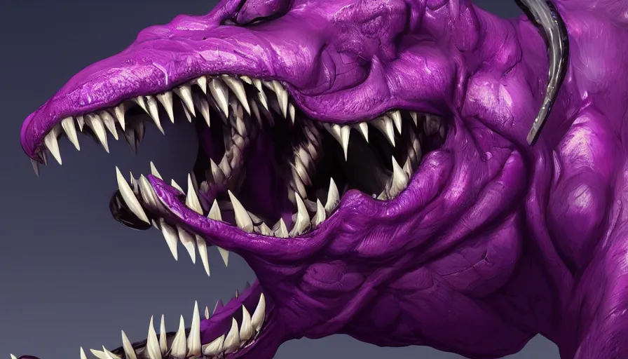 Image similar to purple venom with long sharp teeth, hyperdetailed, artstation, cgsociety, 8 k