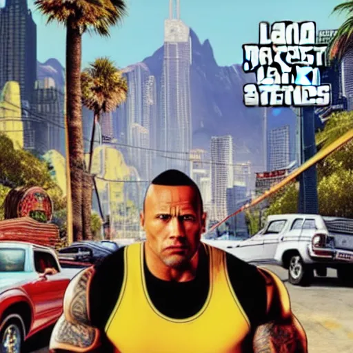 Image similar to dwayne johnson as grand theft auto v cover art,