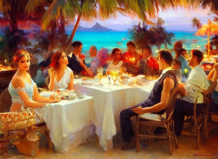 Prompt: bora bora diner by vladimir volegov and alexander averin and delphin enjolras and daniel f. gerhartz