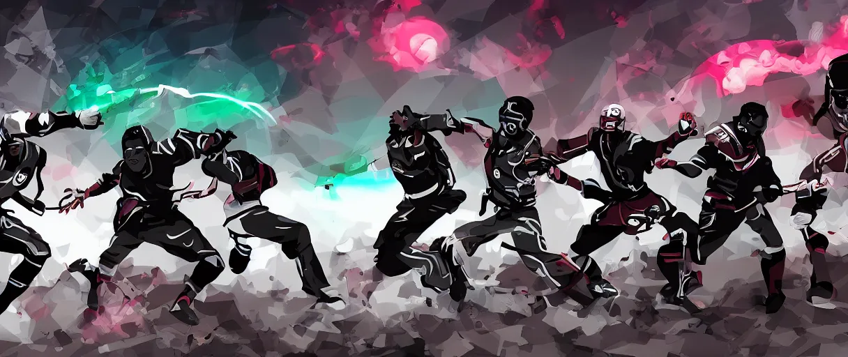 Image similar to futuristic black samurai time traveling fighting zombi football players, viper-wave style