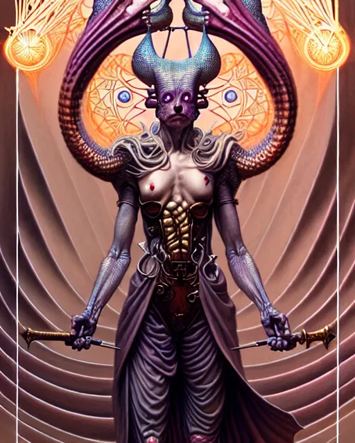 Image similar to the judge tarot card, fantasy character portrait made of fractals, ultra realistic, wide angle, intricate details, the fifth element artifacts, highly detailed by peter mohrbacher, hajime sorayama, wayne barlowe, boris vallejo, aaron horkey, gaston bussiere, craig mullins