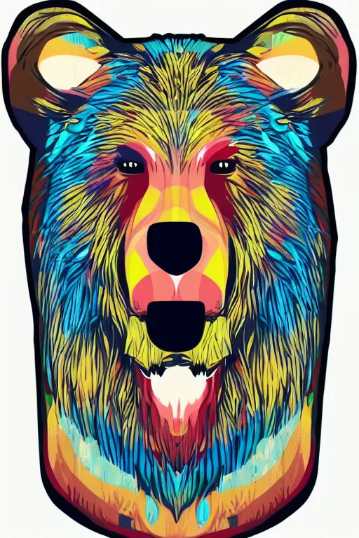 Image similar to portrait of a war bear, art by kiko rodriguez, sticker, colorful, illustration, highly detailed, simple, smooth and clean vector curves, no jagged lines, vector art, smooth