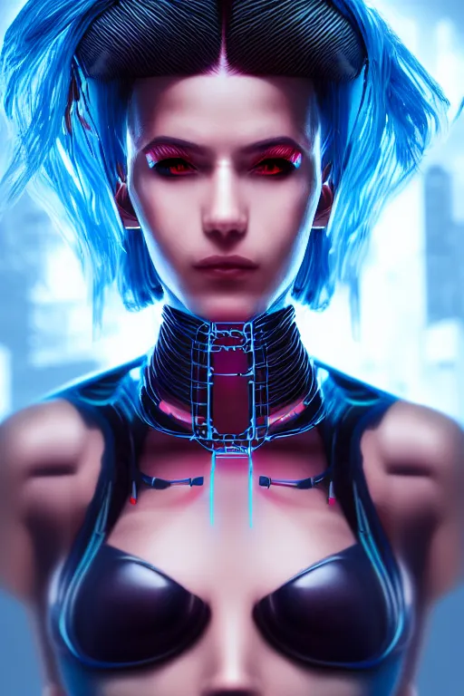 Image similar to portrait of a cyberpunk V1 woman with biomechanichal parts by Artgerm, 35mm focal length, hyper detailled, 4K