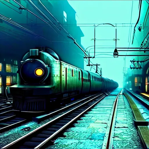 Prompt: :: Train to Hogwarts :: cyberpunk style :: Makoto Shinkai cyberpunk style :: Cinematography by Zack Snyder ::8k resolution :: cinematic shot :: epic :: awe :: masterpiece