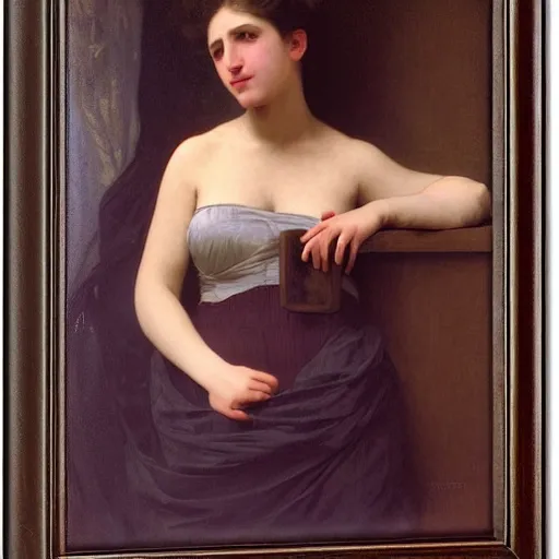 Prompt: nightclub portrait, flash photography, oil on canvas by William-Adolphe Bouguereau