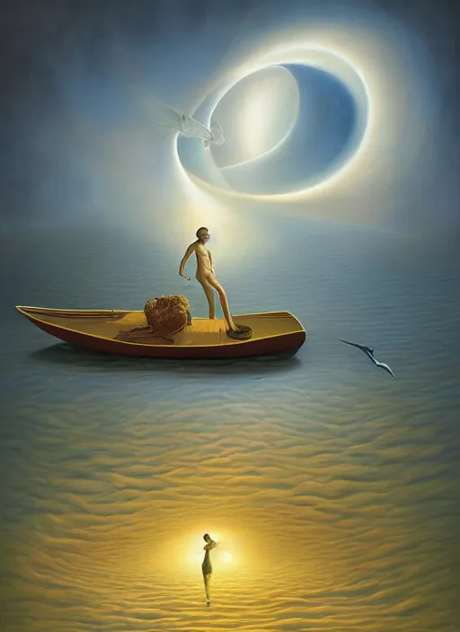 Prompt: a surreal painting of reality and dream intertwining by vladimir kush, digital art