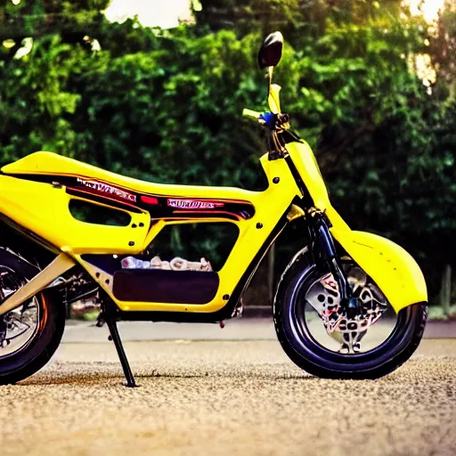 Image similar to photo of custom motorcycle meetup, golden hour, tuning, 5 0 cc, 7 5 cc, 1 2 5 cc, yoshimura exhaust, leovince, race scooter