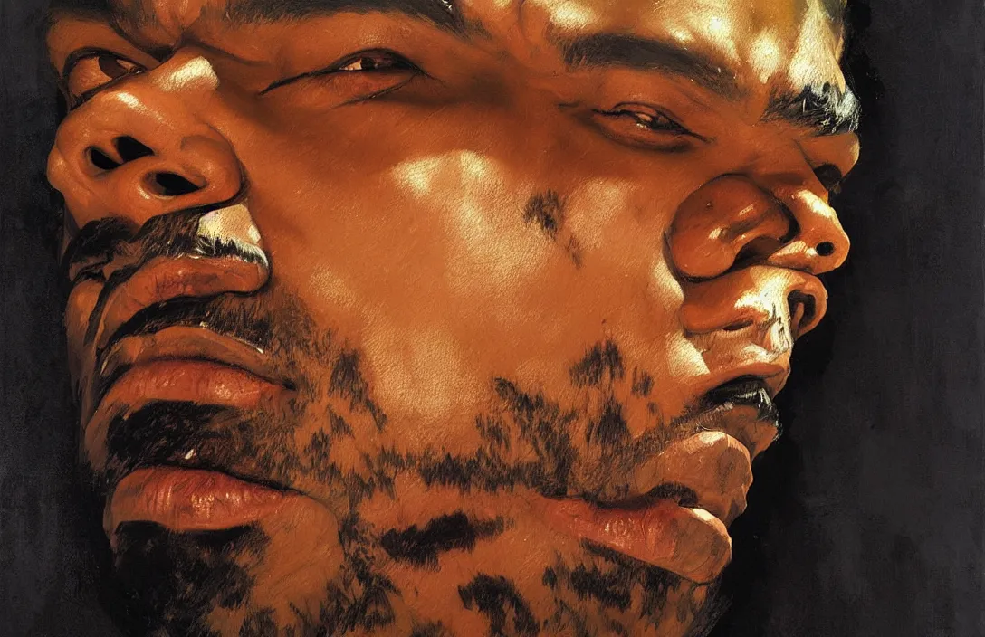 Image similar to portrait of method man!!!!!!!!!!!!!!!!!!!!!!!!!!!, detailed face, detailed painting,, epic lighting, by ilya repin, phil hale and kent williams