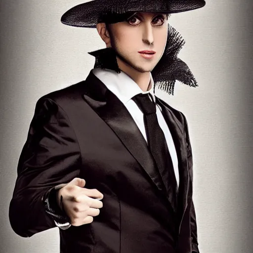 Image similar to portrait of gentleman gaga, the male version of lady gaga.