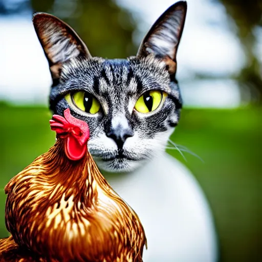 Image similar to a chicken - cat - hybrid, animal photography