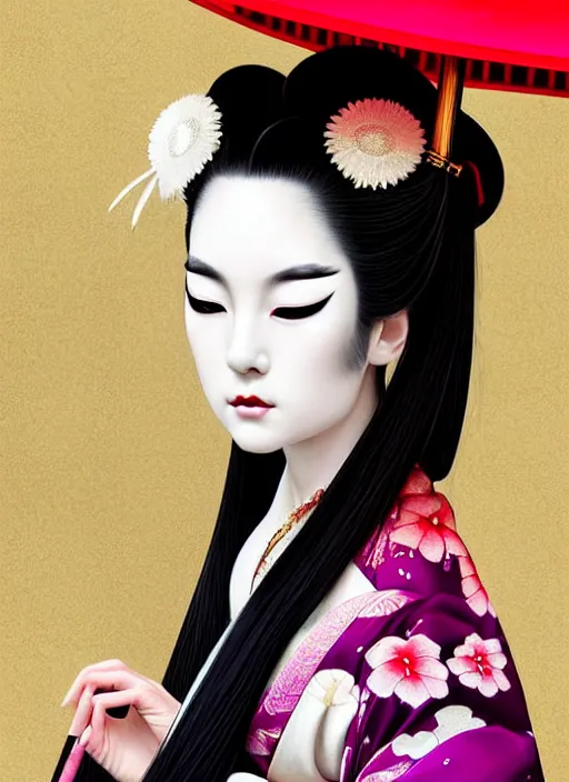 glamorous and sexy Geisha portrait in an ancient