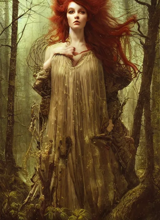 Image similar to highly detailed oil painting | very intricate | cinematic lighting | award - winning | the lonely witch hut in the forest fashion by alexander mcqueen | by roberto ferri, by tom bagshaw, by j. c. leyendecker and klimt, american romanticism, by austin osman spare, artstation, cgsociety, official art, octane