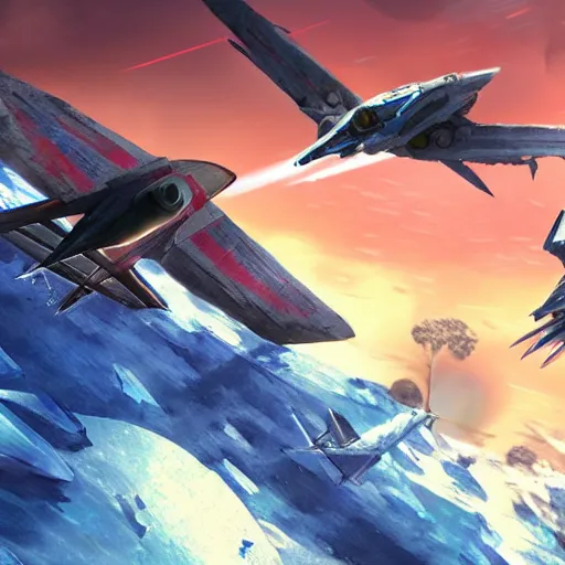 Image similar to an arwing battle over the frozen planet of fortuna, star fox spaceship battle, artstation, highly detailed, concept art, award winning