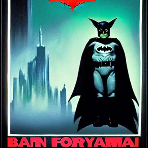 Image similar to batman forever starring baby yoda, movie poster art