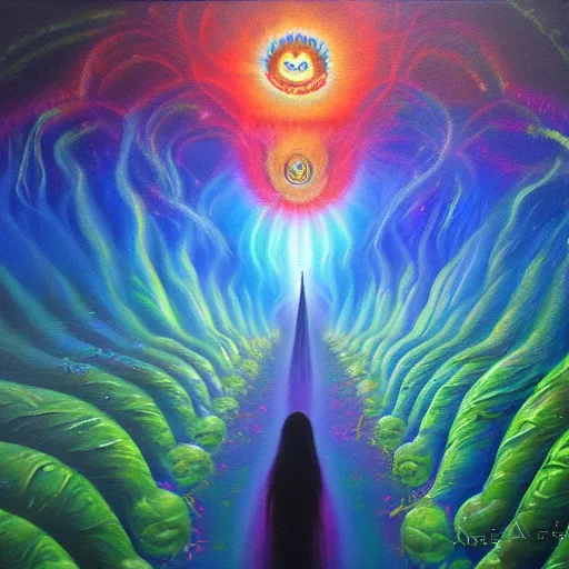 Prompt: failed initiation ayahuasca journey, astral spirit space journey in oil painting, ayahuasca, trending on artstation, award winning, emotional by aoshima, chiho