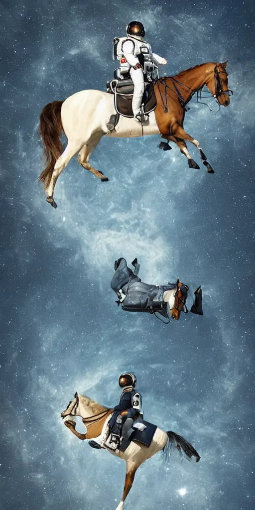 Image similar to astronaut riding horse, upside down reflection