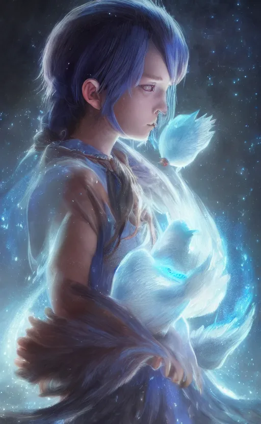 Image similar to a girl from final fantasy live action, cosplaying as piplup, evocative, mystical night, very very very very detailed, award winning, masterpiece digital painting by greg rutkowski, alex grey, artstation, 4 k wallpaper