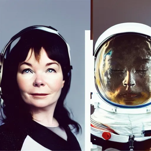 Image similar to bjork wearing astronaut helmet photorealistic, award winning photo