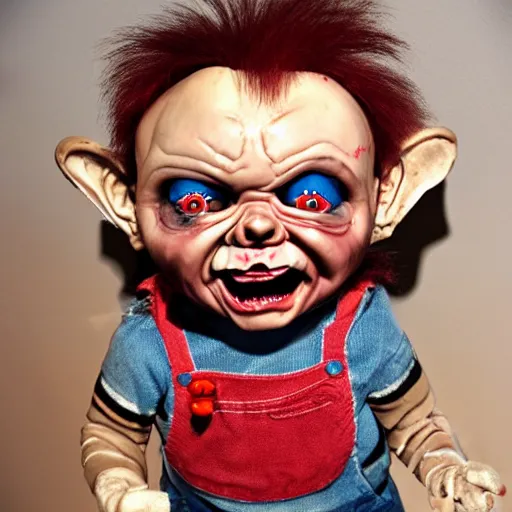 Prompt: screaming chucky doll made of ice cream