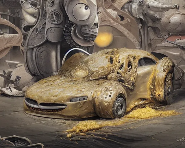 Prompt: a car made of cheese, many holes, concept art by joao ruas, highly detailed, hyperrealistic, artgerm, Tomasz Alen Kopera, Peter Mohrbacher, donato giancola, Joseph Christian Leyendecker, WLOP, Boris Vallejo