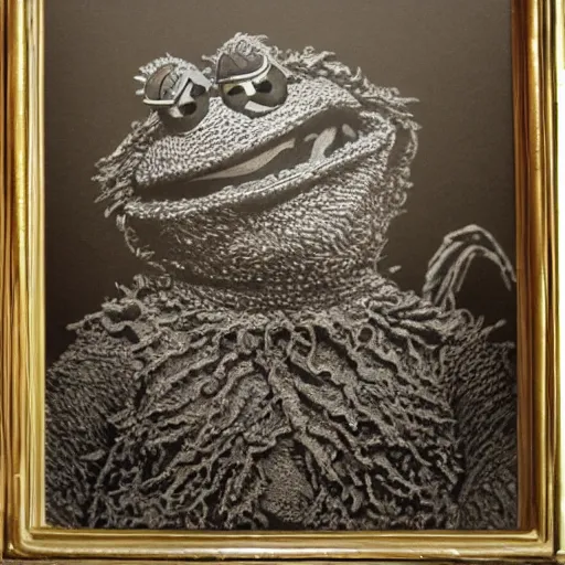 Image similar to Kermit the Frog by Gustave Dore, Sesame Street, intricate, very very detailed