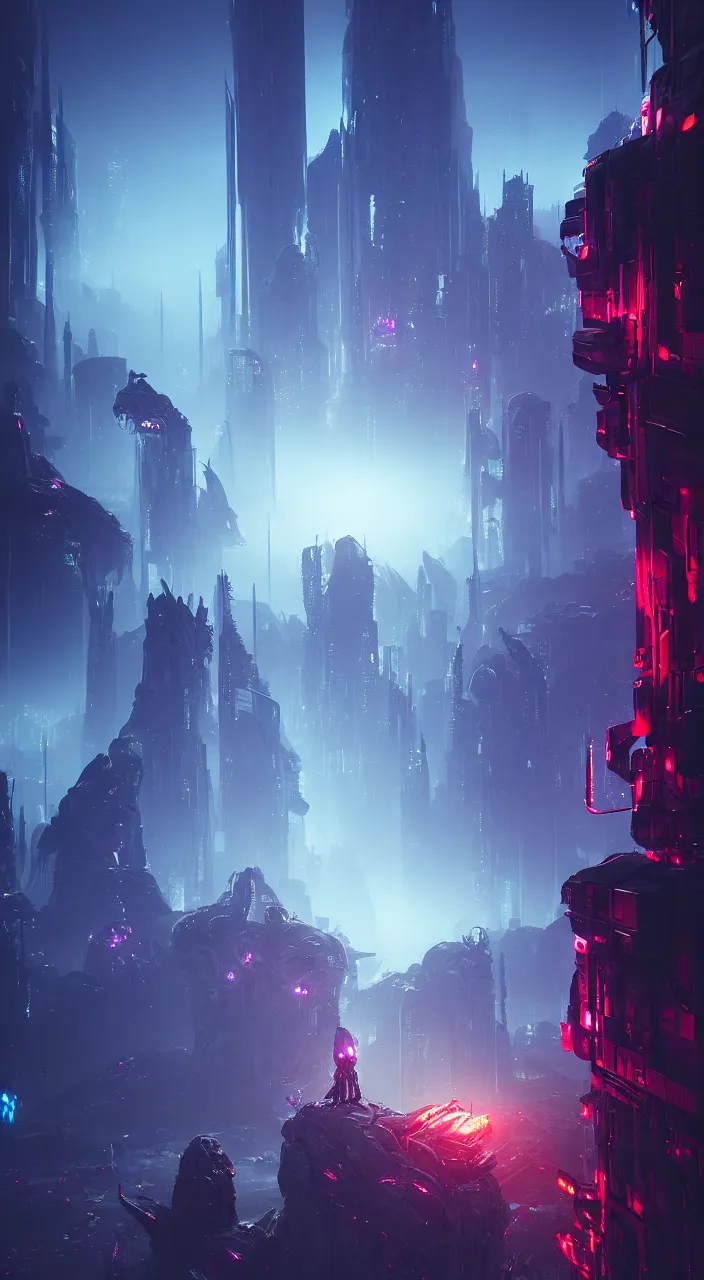 Image similar to the call of the abyssal void, futuristic cityscape, vivid colorful lighting, unreal 5 render, studio ghibli, digital art, octane render, beautiful composition, trending on artstation, award winning photograph, masterpiece