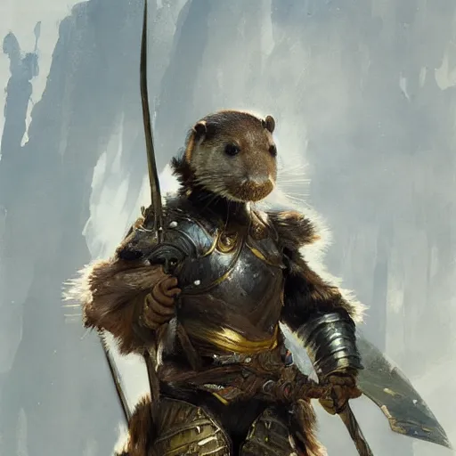 Prompt: portrait of warrior otter, shiny armor, by lindsey kustusch, anders zorn, greg rutkowski.