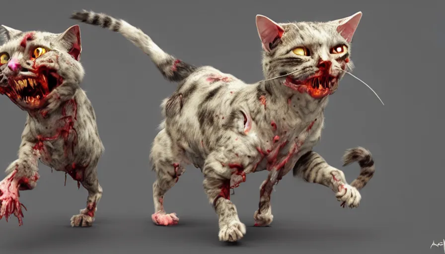 Image similar to Zombie cat running at the camera, hyperdetailed, artstation, cgsociety, 8k