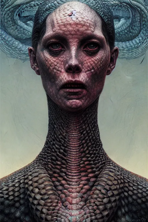Prompt: lilith the mother of all monsters spits out snakes, raining ash, fine art masterpiece, highly detailed dino valls wayne barlowe machiej kuciara, dramatic lighting, long shot, wide angle, uhd 8 k, sharp focus