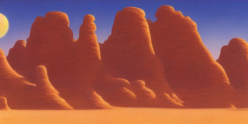 Image similar to desert ， 4 k resolution, ultra wide angle, by ralph mcquarrie and frank lloyd frank lloyd and bruce pennington and ted nasmith