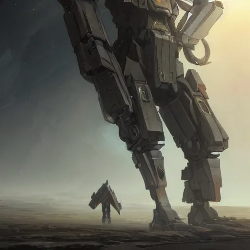 Image similar to epic portrait A mech giant robot walking around on a dead world, atmospheric, apocalyptic, rocky, digital painting, artstation, concept art, soft light, hdri, smooth, sharp focus, illustration, fantasy, intricate, elegant, highly detailed, D&D, matte painting, in the style of Greg Rutkowski and Alphonse Mucha and artemisia, 8k, highly detailed, jurgens, rutkowski, bouguereau, pastoral, rustic, georgic