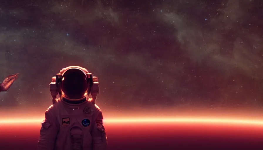 Image similar to movie still of a transcendental astronaut being, cinematic composition, cinematic light, anamorphic lens