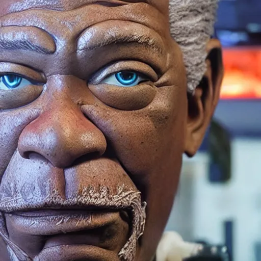 Prompt: animatronic Morgan Freeman, exposed mechanics, photo, Stan Winston studios, detailed, 4k