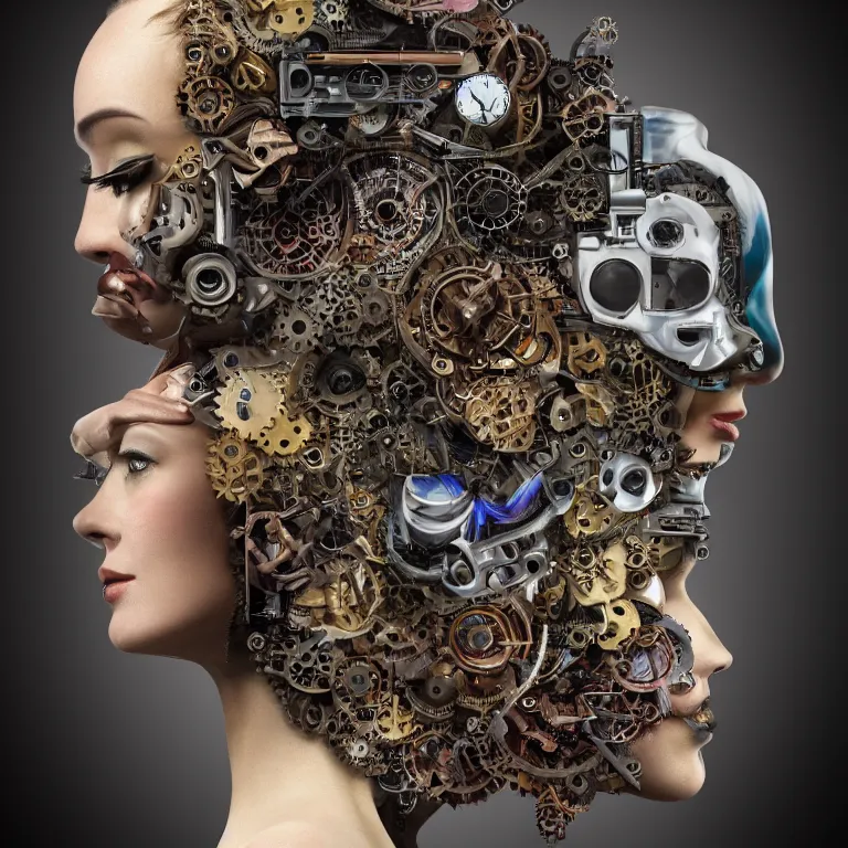 Image similar to profile portrait of a woman, computer parts, mechanical parts, by giuseppe arcimboldo, steampunk, cyberpunk, futuristic, psychedelic, surreal, sci - fi, vaporwave, alien, dreamlike.