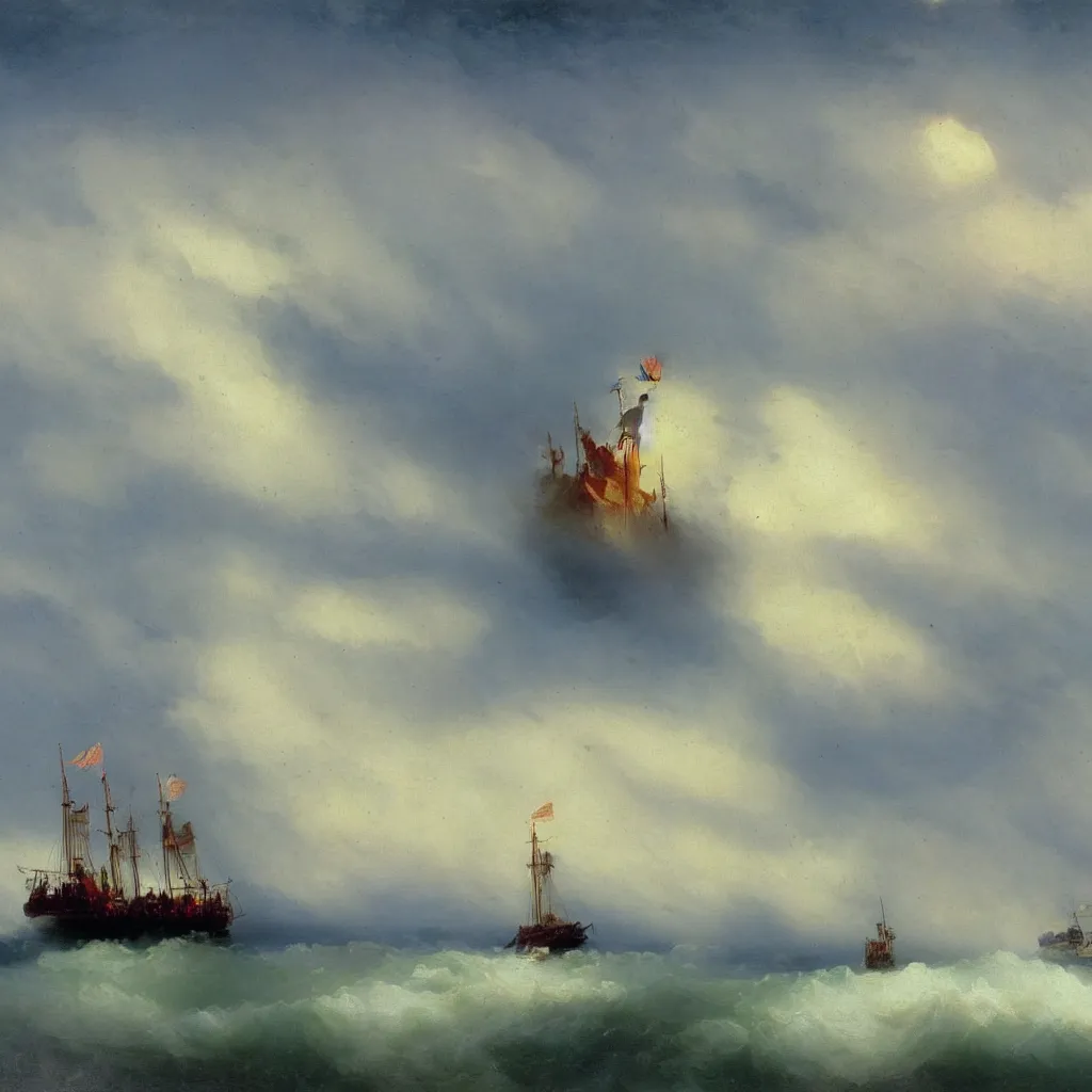 Image similar to steamboat in the style of ivan aivazovsky