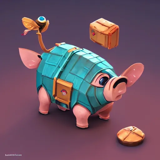 Image similar to Isometric 3D Fantasy Cute and adorable pig spacecraft, Smooth 3D Illustration, soft render, Servando Lupini, Daniil Kudriavtsev, handpaint texture, Blender, 3DCoat H 648