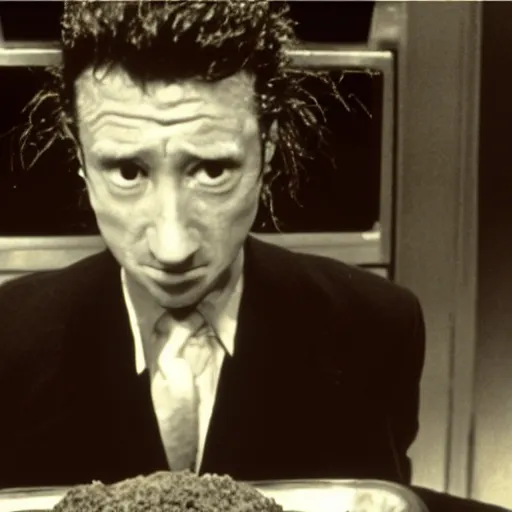 Image similar to screenshot of the scotch egg man from David Lynch\'s Eraserhead